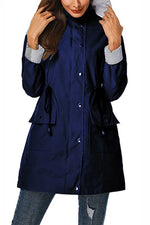 Women's Hooded Drawstring Weatherproof Rain Jacket