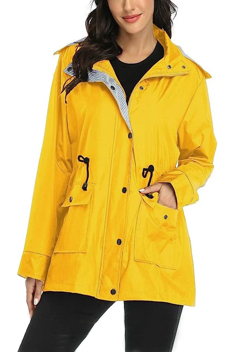 Women's Hooded Drawstring Weatherproof Rain Jacket