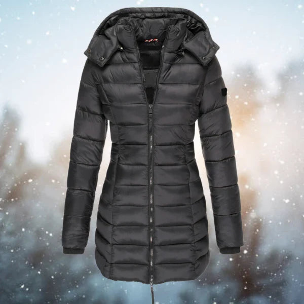 Women's Hooded Quilted Zip-Front Long Sleeve Puffer Jacket