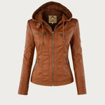 Women's Hooded Zip-Front Motorcycle Leather Jacket