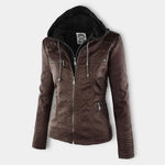 Women's Hooded Zip-Front Motorcycle Leather Jacket
