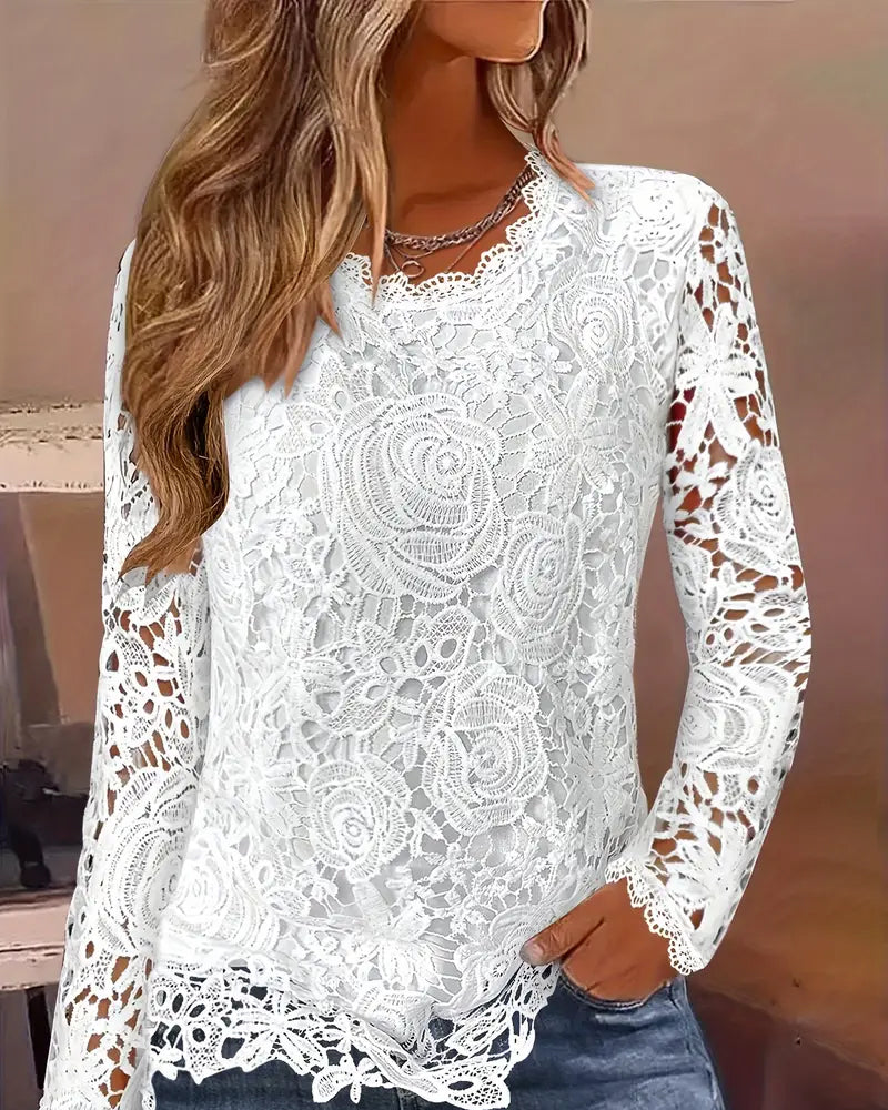 Women’s Lace Long Sleeve V-Neck Blouse