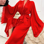 Women’s Lace Trim Long Sleeve Wrap Kimono Robe