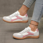 Women's Lace Up Panel Contrast Low Top Round Toe Sneakers