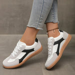 Women's Lace Up Panel Contrast Low Top Round Toe Sneakers
