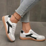 Women's Lace Up Panel Contrast Low Top Round Toe Sneakers