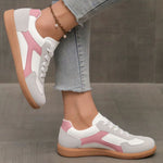 Women's Lace Up Panel Contrast Low Top Round Toe Sneakers