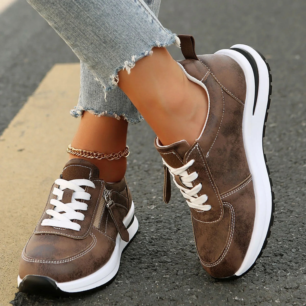 Women’s Lace Up Side Zipper Platform Sneakers