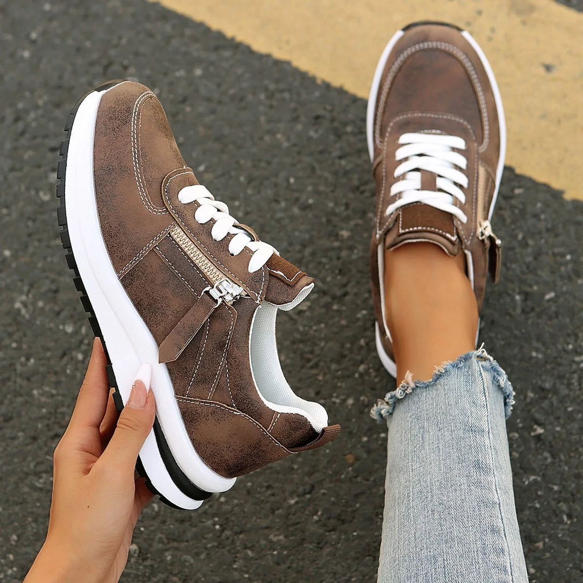 Women’s Lace Up Side Zipper Platform Sneakers