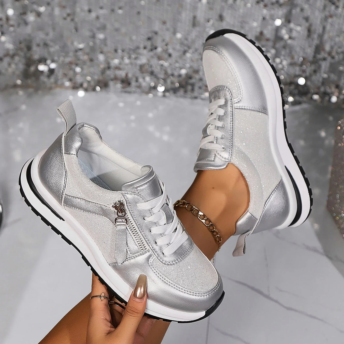 Women’s Lace Up Side Zipper Platform Sneakers