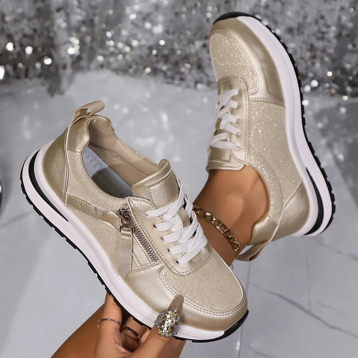 Women’s Lace Up Side Zipper Platform Sneakers