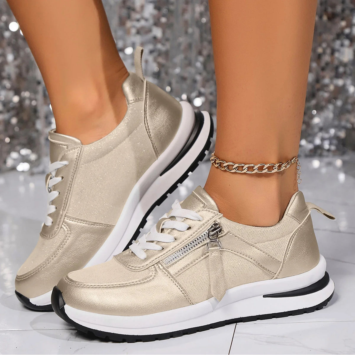 Women’s Lace Up Side Zipper Platform Sneakers