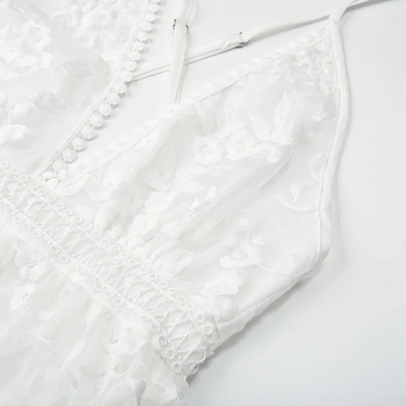 Women’s Lace V Neck Spaghetti Strap Mini Summer Dress