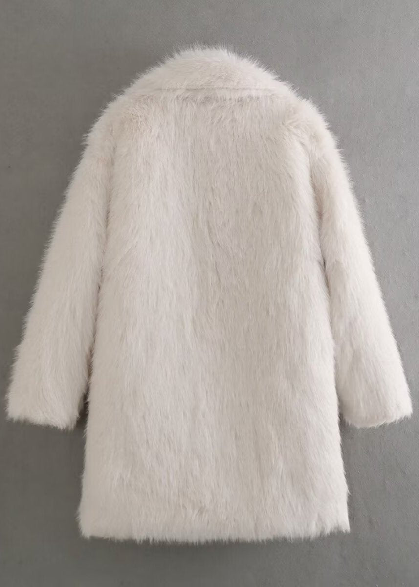 Women's Lapel Collar Long Sleeve Faux Fur Coat