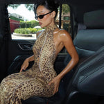 Women’s Leopard Print Halter Maxi Wedding Guest Dress