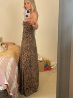 Women's Leopard Print Spaghetti Strap V Neck Pleated Maxi Sundress