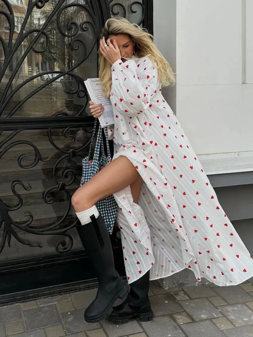 Women’s Long Sleeve Button Front Maxi Summer Dress