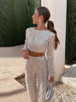 Women's Long Sleeve Crop Top And Pants Sequin Set