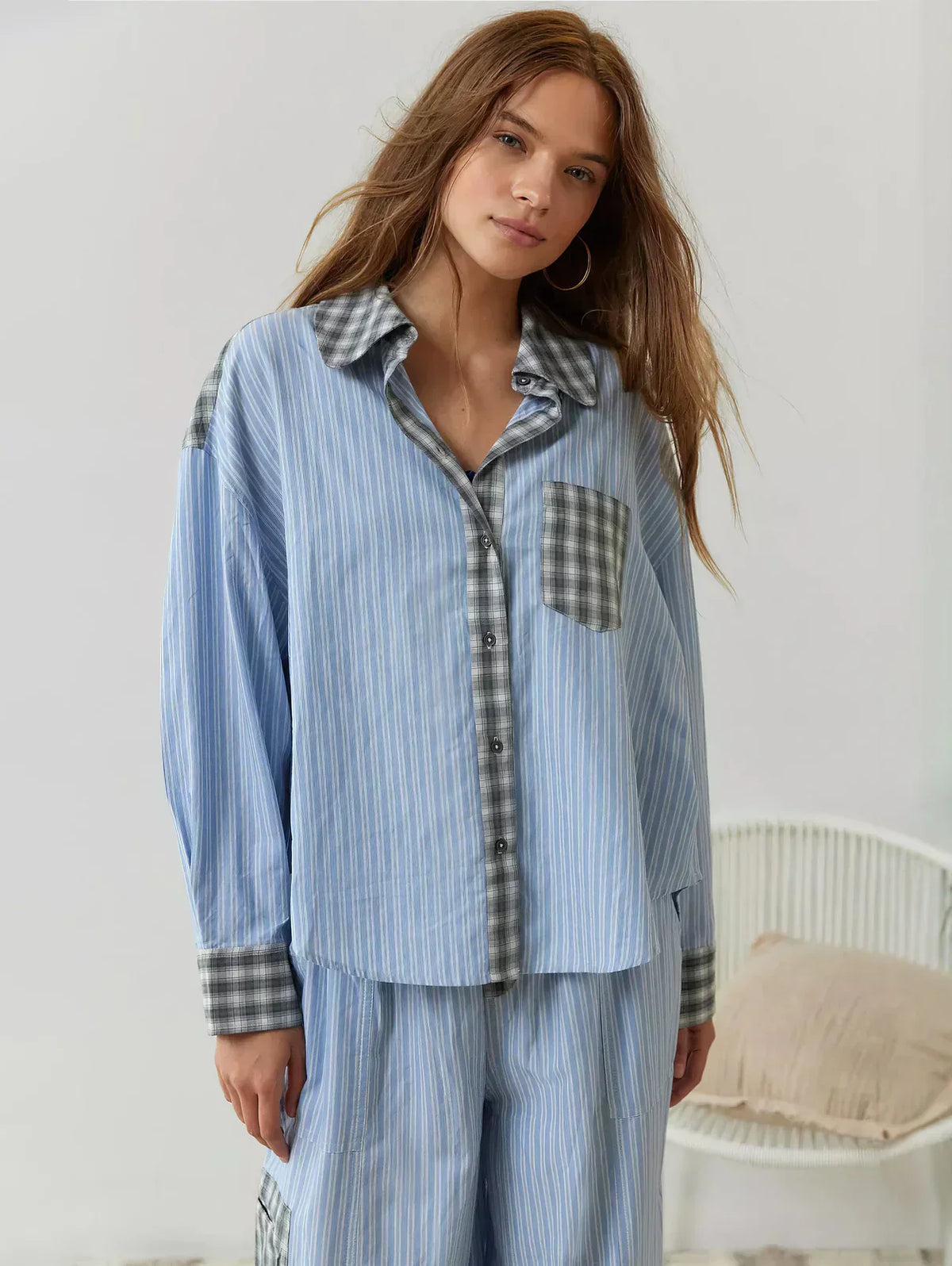 Women’s Long Sleeve Plaid Button Front 2 Piece Pajama Set