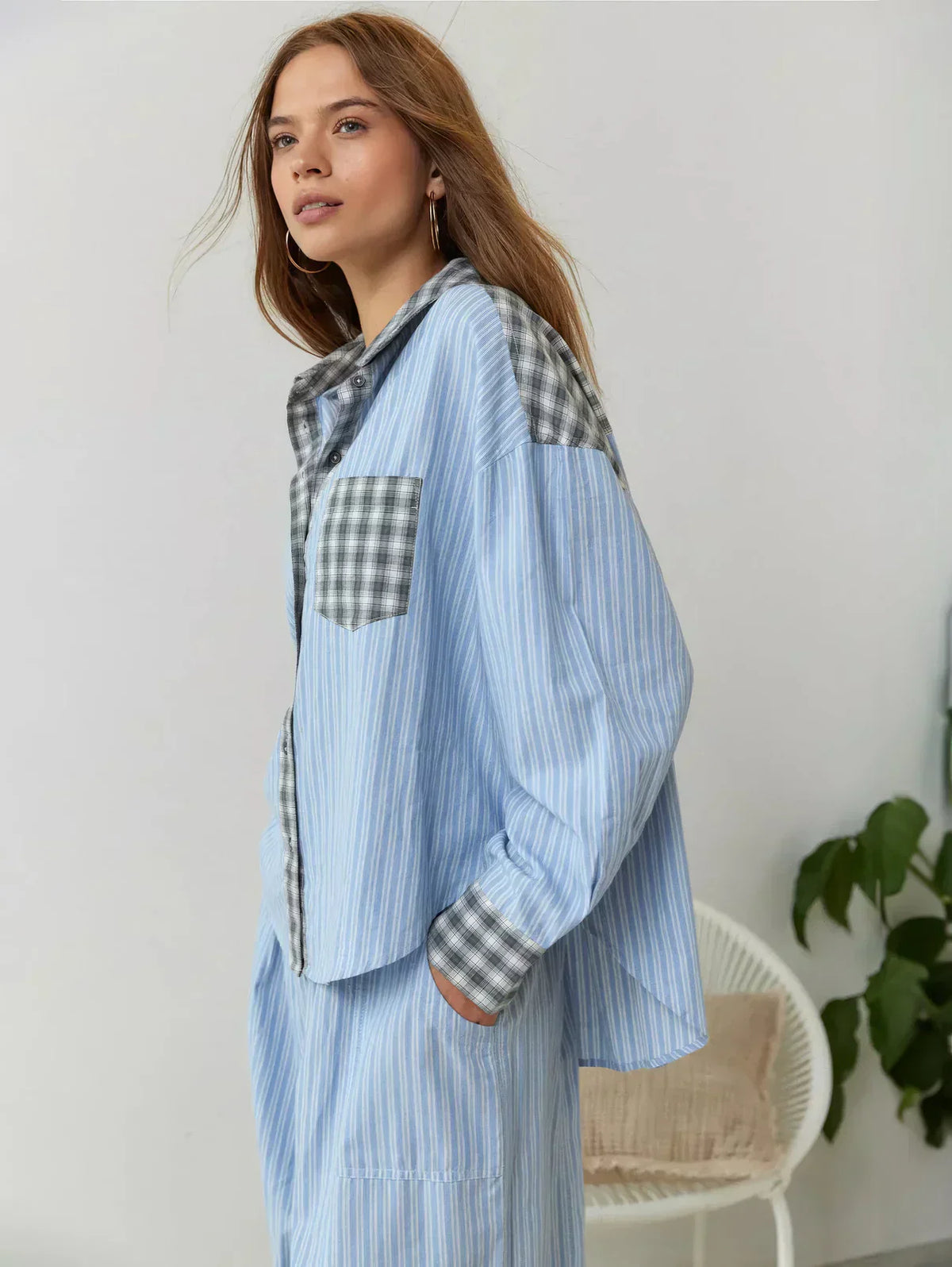 Women’s Long Sleeve Plaid Button Front 2 Piece Pajama Set