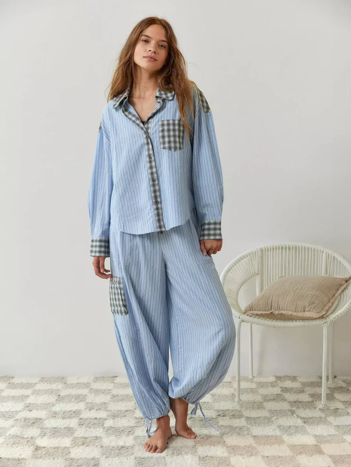 Women’s Long Sleeve Plaid Button Front 2 Piece Pajama Set
