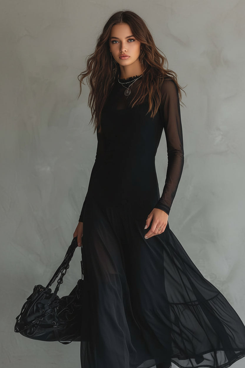 Women's Long Sleeve Ruffled Hem Maxi Dress