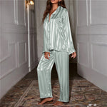 Women’s Long Sleeve Stripe Button Front 2 Piece Pajama Set