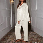 Women’s Long Sleeve Stripe Button Front 2 Piece Pajama Set