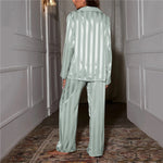 Women’s Long Sleeve Stripe Button Front 2 Piece Pajama Set