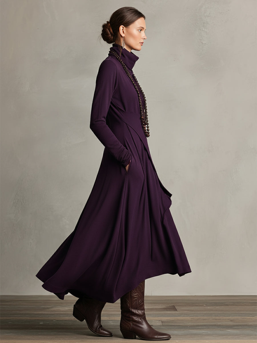Women’s Long Sleeve Turtleneck Wrap Maxi Dress