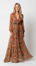 Women's Long Sleeve V Neck Boho Maxi Dress