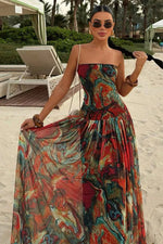Women's Maxi Marble Print Strapless Gathered Wedding Guest Dress