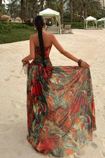 Women's Maxi Marble Print Strapless Gathered Wedding Guest Dress