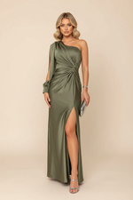 Women's Maxi One Shoulder Draped Side Slit Wedding Guest Dress