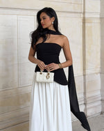 Women's Maxi Strapless Scarf Neck Asymmetric Side Slit Wedding Guest Dress