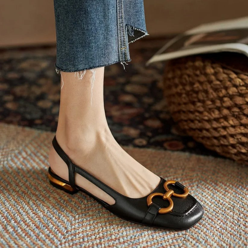 Women’s Metal Buckle Slingback Loafer Heels