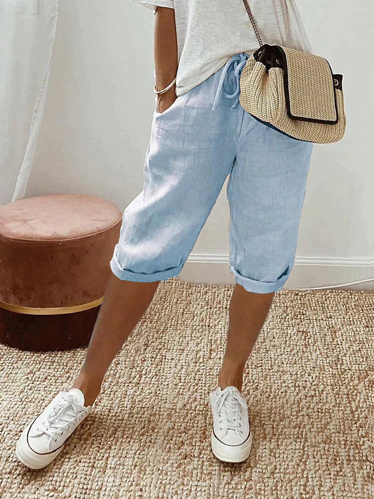 Women's Mid-Length Drawstring Shorts With Rolled Cuffs
