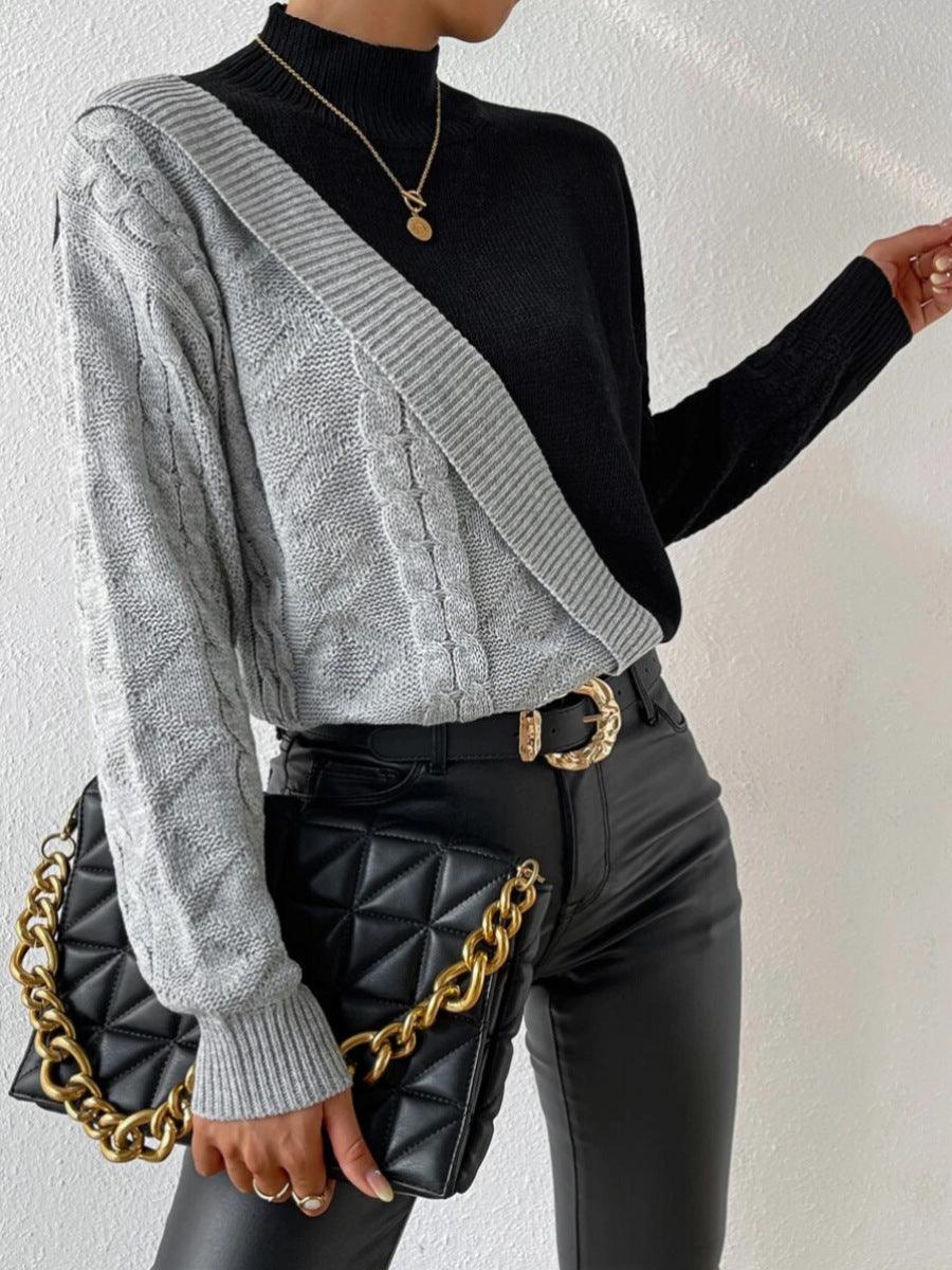 Women's Mock-Neck Asymmetric Cable Knit Sweater