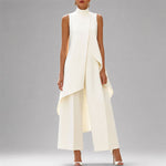 Women's Mock Neck Asymmetrical Overlay Two-Piece Set