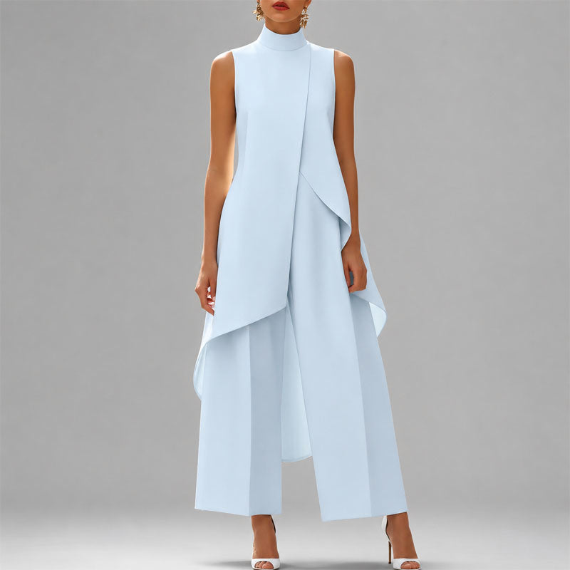 Women's Mock Neck Asymmetrical Overlay Two-Piece Set