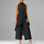 Women's Mock Neck Asymmetrical Overlay Two-Piece Set