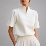 Women's Mock Neck Short Sleeve Blouse