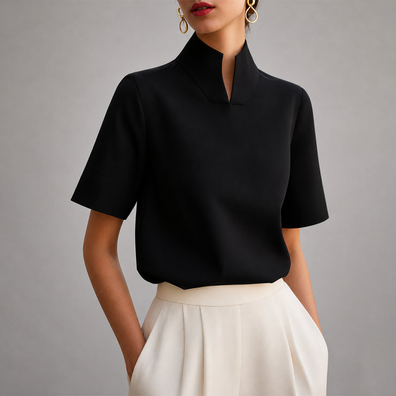 Women's Mock Neck Short Sleeve Blouse