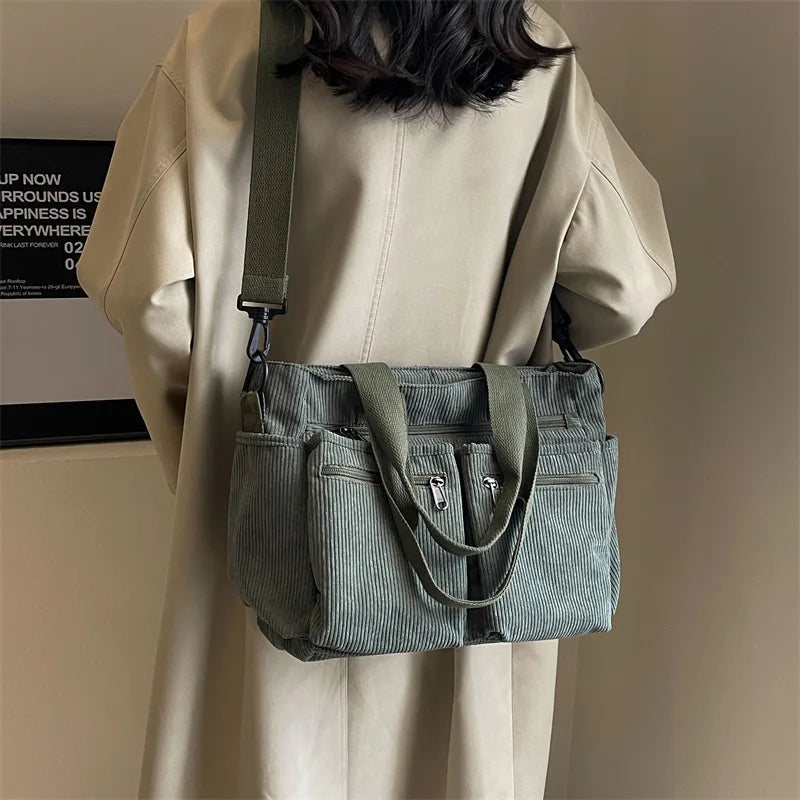 Women’s Multi Pocket Corduroy Crossbody Bag