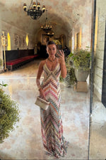 Women's Multicolor Sleeveless V-Neck Wedding Guest Dress