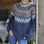 Women’s Nordic Pattern Crew Neck Long Sleeve Knit Sweater