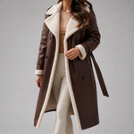 Women's Notch-Lapel Faux-Suede Sherpa-Lined Trench Coat