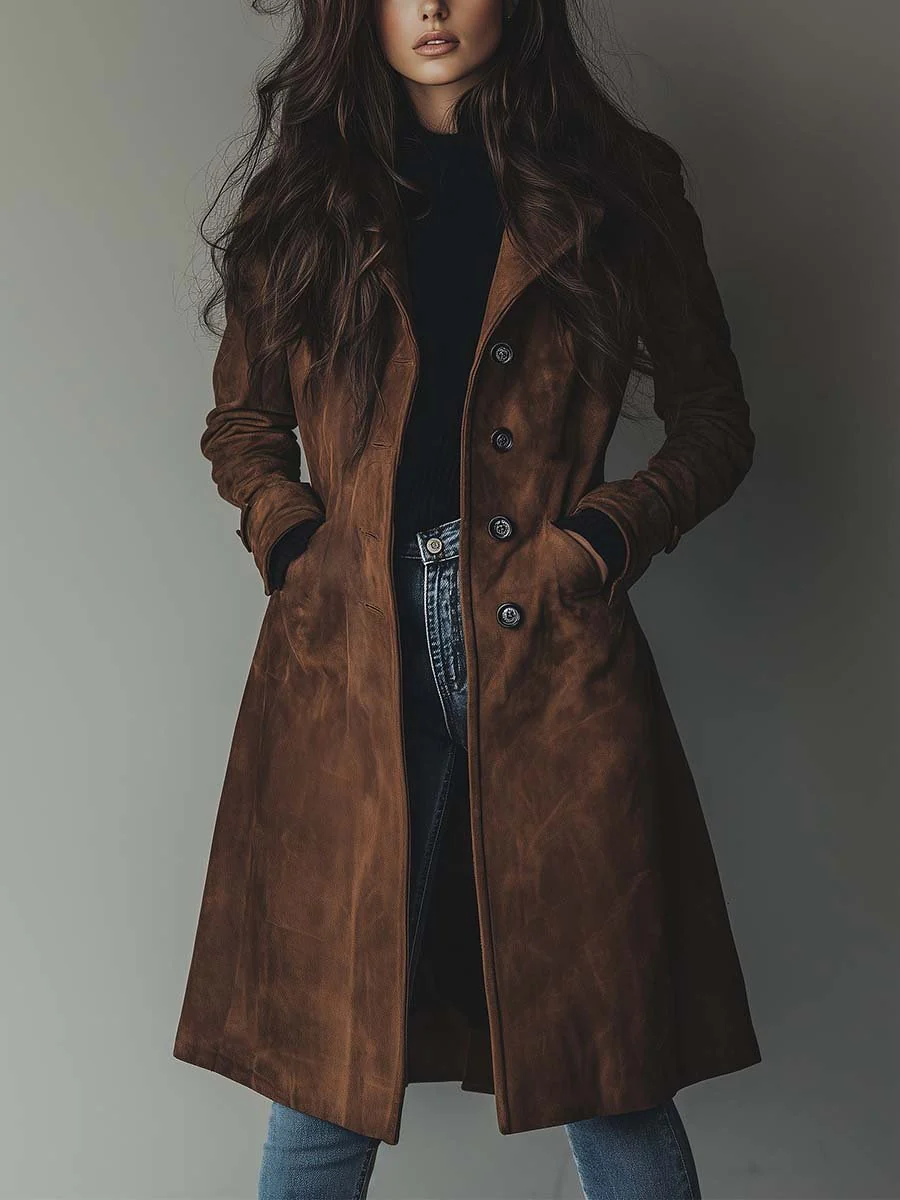Women's Notched Lapel Button-Front Trench Coat