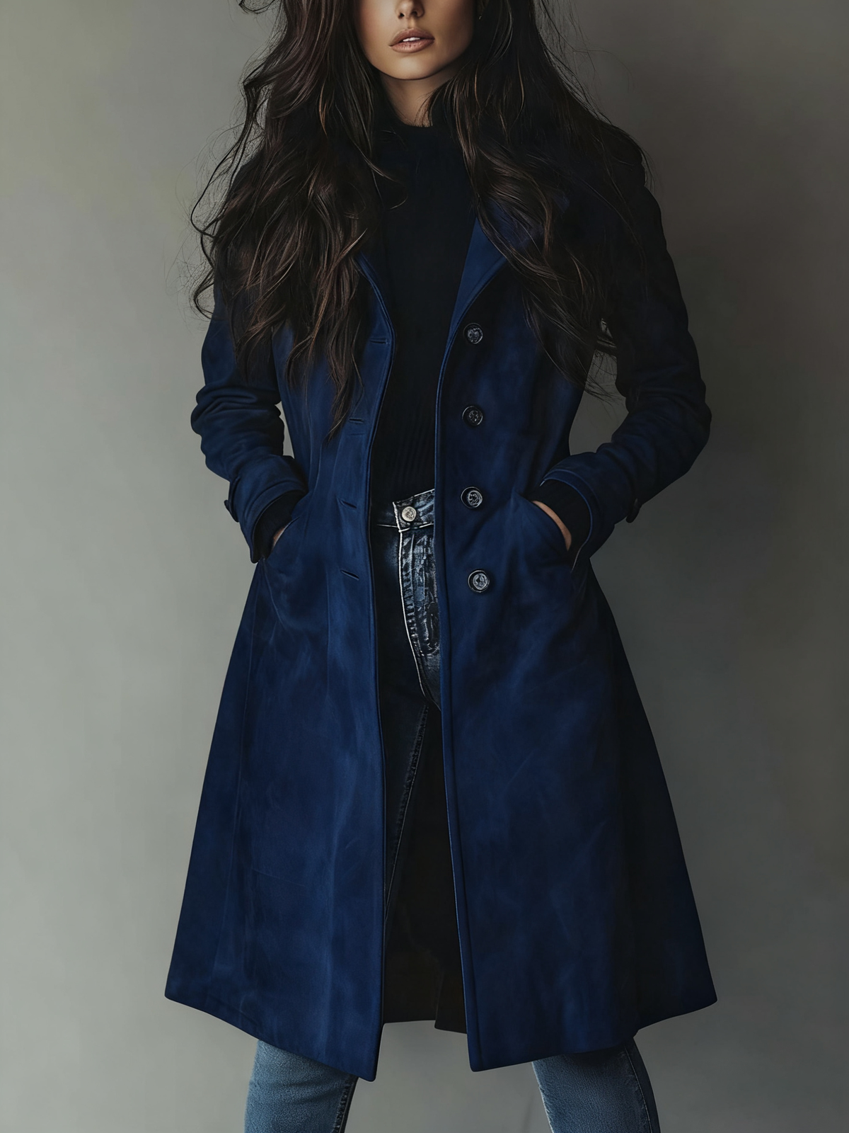 Women's Notched Lapel Button-Front Trench Coat