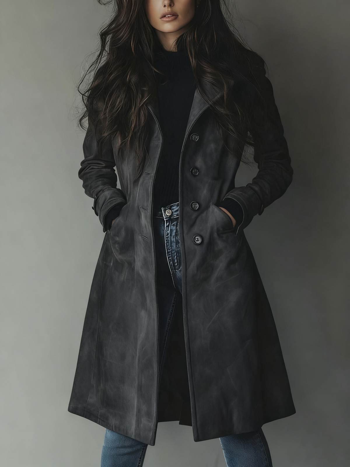 Women's Notched Lapel Button-Front Trench Coat